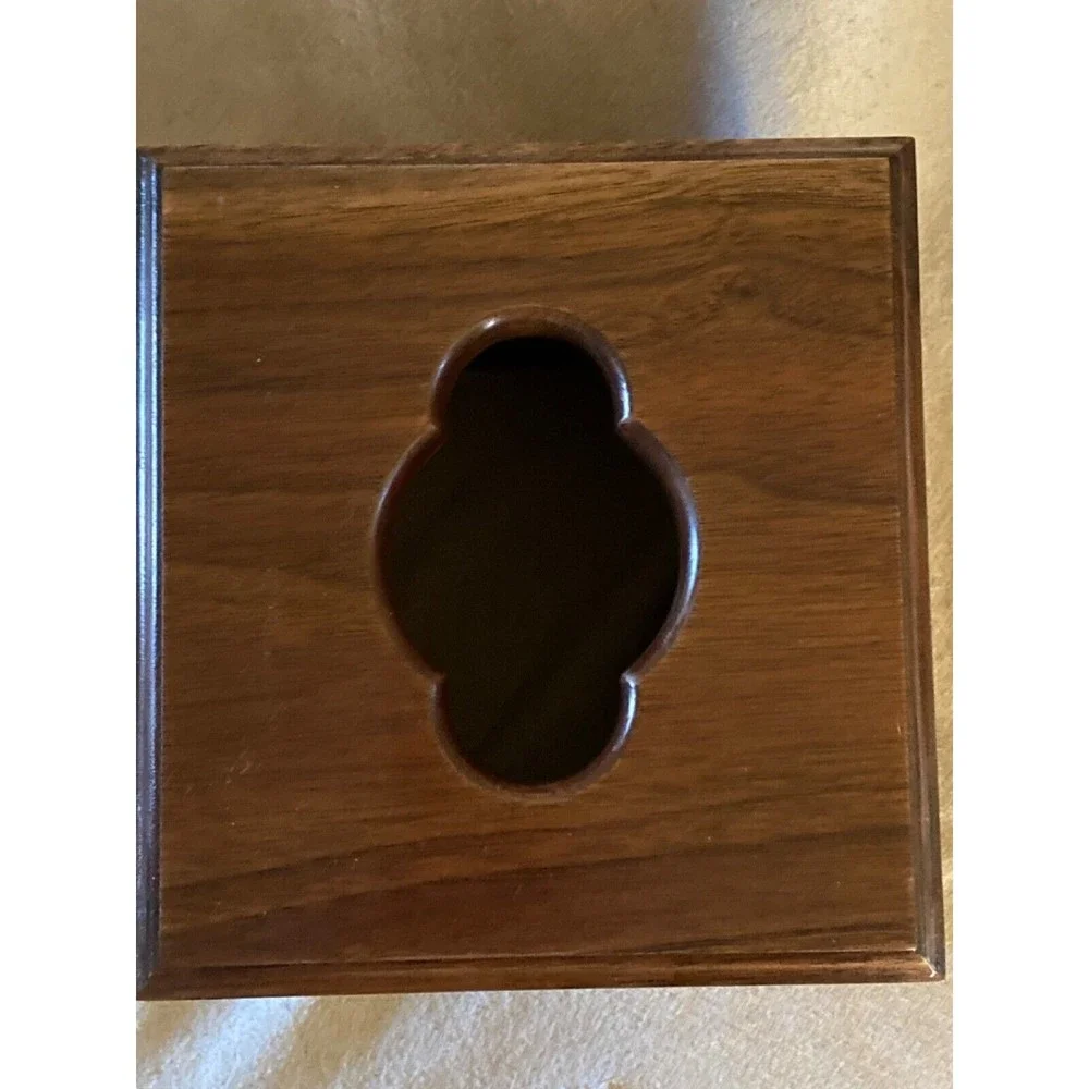 Solid Dark Wood Tissue Box with Cross Inlay